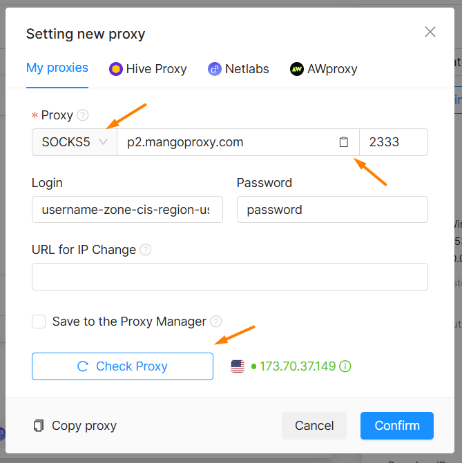 Testing the proxy connection in Octo Browser